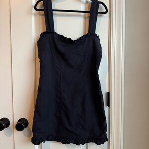 NWT Aqua Bloomingdale’s S Navy Ruffle Bow Mini Dress Sleeveless Coquette